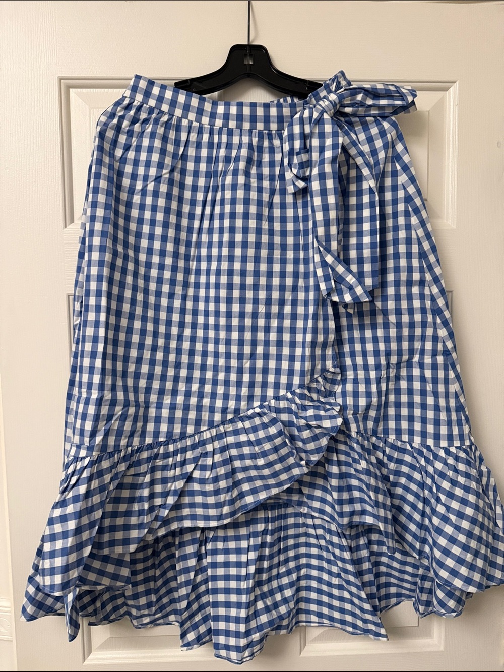 NWT J. Crew Factory Blue Gingham Ruffle Wrap Skirt